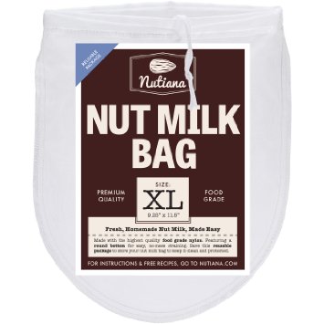 Nutiana Nut Milk Bag and Organic Almond Milk Maker - Professional Grade with Reusable Storage Pouch