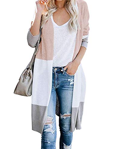 KIRUNDO Women’s Open Front Long Cardigan Strip Color Block Long Sleeves Lightweight Knit Fall Outwear Sweater Coats
