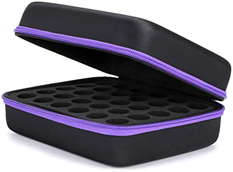 Hipiwe Hard Shell Essential Oil Carrying Case 30 Bottles EVA Essential Oils Storage Bag - Perfect for doTerra and Young Living Oils with Foam Insert (Black   Purple)