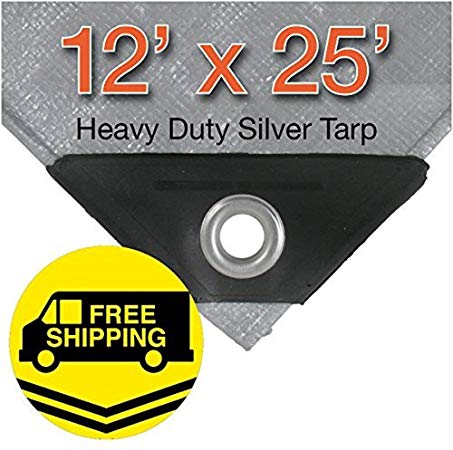 12' x 25' Heavy Duty Silver/Black Waterproof UV Blocking 10 Mil Poly Tarp