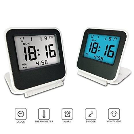 Electronic Alarm Clock, Travel Clock, KLAREN Portable Digital Clock with Calendar & Temperature - Battery Included (White)