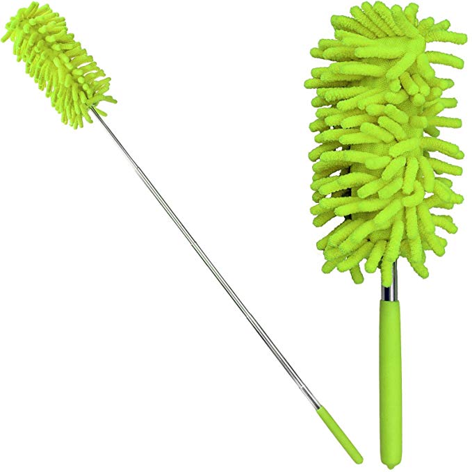 75cm Telescopic Microfibre Cleaning Duster Brush Extendible Soft Grip Handle New Easy Removable 15 X 5cm Washable Dust Head Lime Green