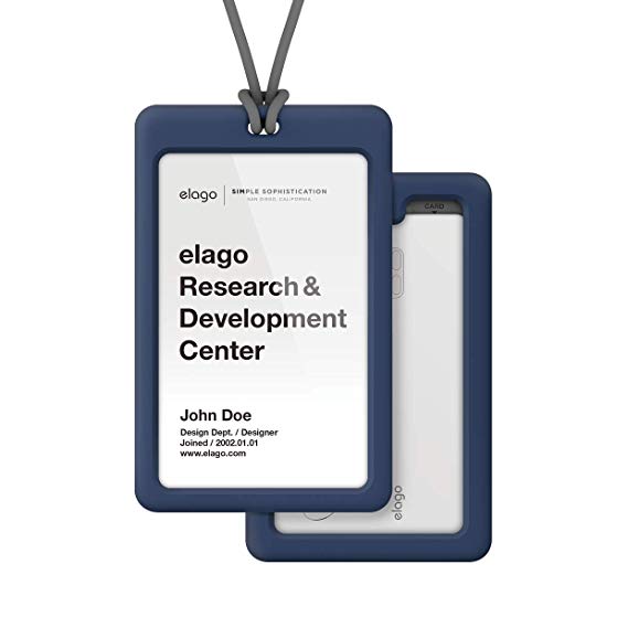 elago ID4 ID Card Holder [Body-Jean Indigo/Strap-Dark Gray] - [Two Card Storage][Clear ID Window][Minimalistic][Light Weight Badge Holder] – for ID Cards & Credit Cards