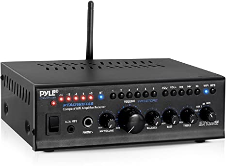 Pyle WiFi Stereo Amplifier Receiver Professional Home Theater Audio System Wireless Bluetooth Connectivity AUX MP3 Music Streaming 1/4'' Input & Mic Paging/Mixing Control 240 Watt - PTAUWIFI46.5