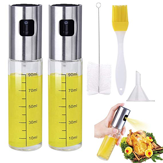 Anmyox Olive Oil Sprayer Set, 100ml 5 IN 1 Oil Dispenser Glass Bottle for BBQ Salad Cooking Roasting Grilling (2 PCs)