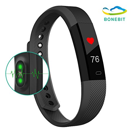 Fitness Tracker Watch With Heart Rate Monitor,Bonebit V1 Healthy Wristband Sports Pedometer Activity Tracker Steps Counter Touch Screen Waterproof Bluetooth 4.0 Watches For IOS Android Phones