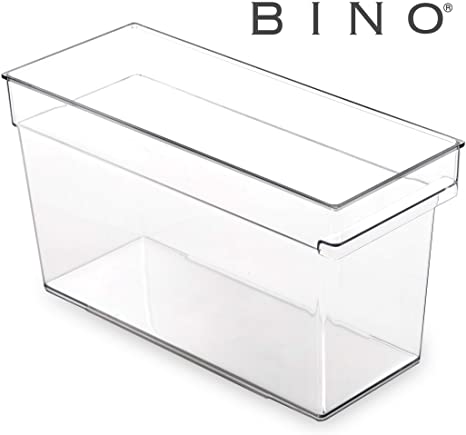 BINO Clear Plastic Storage Bin with Built-In Pull Out Handle - (Deep, Medium) - Storage Bins for Home, Kitchen, and Bath - Refrigerator, Freezer, Cabinet, Closet, Pantry Organization and Storage