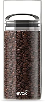 Best PREMIUM Airtight Storage Container for Coffee Beans, Tea and Dry Goods - EVAK - Innovation that Works by Prepara, Glass and Stainless, Compact Dark Chrome Handle, Large