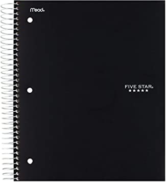 Spiral Notebook, 5 Subject, Color Selected for You, College Ruled Paper, 200 Sheets, 11-inch x 8-1/2-inch