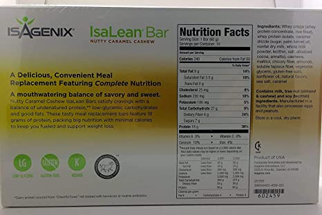 Isagenix Isalean? Bars- Nutty Caramel Cashew- 10 Bars/2.1oz (18g of Protein/6g Fiber)