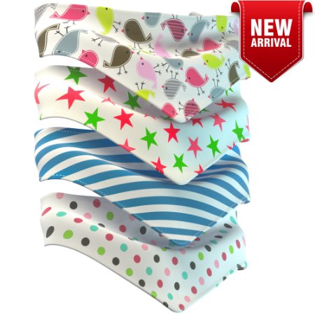 Baby Bandana Bibs - Pack of 4 Premium Dribble Bibs - Highly Absorbent Soft Cotton with Easily Adjustable Snap - Fully Waterproof -Machine Washable - For FeedingTeething, Drooling Babies, Toddlers