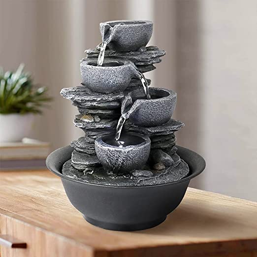 BBabe 10.6inch Rock Indoor Water Fountain Zen Meditation Tabletop Fountain with LED Light for Home Office Bedroom