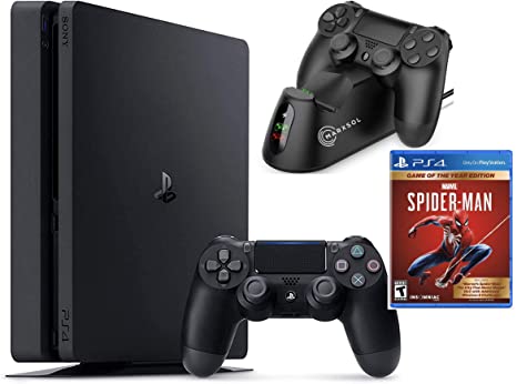 2021 Sony Playstation 4 1TB Slim Edition Console Holiday Bundle - PS4 Console   1 DualShock Wireless Controller   Marvel's Spider-Man: Game of The Year   Marxsol PS4 Controller Fast Charging Dock