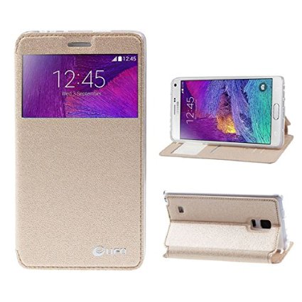 Galaxy Note 4 Case, Tomplus Note 4 Case [Book Fold] [1 card slot ] Leather Galaxy Note 4 Cover [Flip Cover] with Fold able Stand, Leather Flip Window View case for Samsung Note 4 (gold)