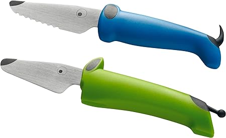 Kuhn Rikon KinderKitchen Children's Knife, Set of 2 - with Straight and Serrated Blade, Green & Blue