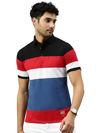 ONN Men's Regular Fit Super Combed Cotton Polo Neck Half Sleeve Striper T-Shirt | Striper T-Shirt for Men | T-Shirt for Men | Men's Polo Striper T-Shirt for Casual wear