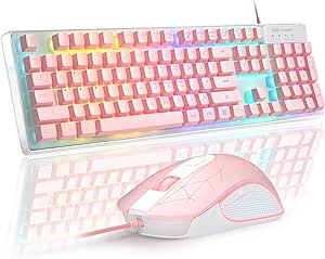 Gaming Keyboard and Mouse Combo, MageGee K1 RGB LED Backlit Keyboard with 104 Key Computer Gaming Keyboard for PC/Laptop (Pink)