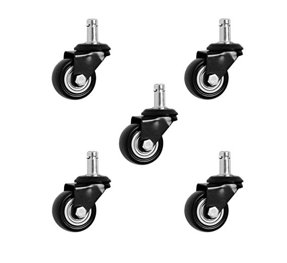 8T8 1.5" Replacement Office Chair Caster Wheels Heavy Duty Solid Rubber Safe for Hardwood Tile Floors (7/16x7/8 Stem Black)