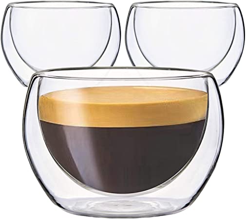 Youngever 3 Pack 150ML Espresso Cups, Double Wall Thermo Insulated Espresso Cups, Glass Coffee Cups, 5 Ounce (Wide)