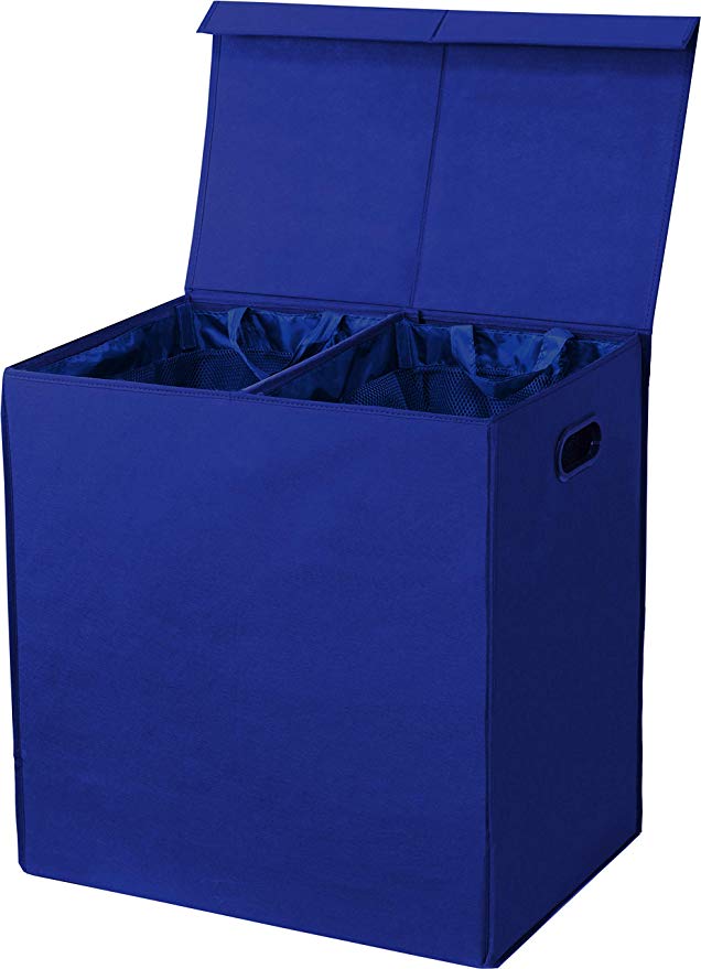 Simplehouseware Double Laundry Hamper with Lid and Removable Laundry Bags, Dark Blue