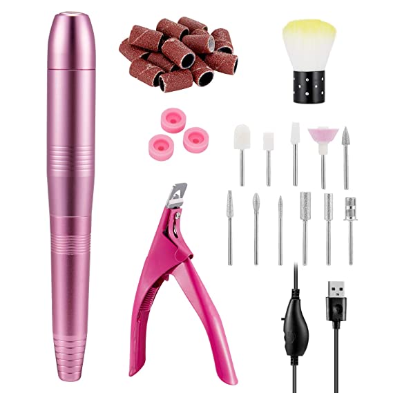 eNilecor Electric Nail Drill Kit, Nail Drill set For Acrylic, Gel Nails, Manicure Pedicure Polishing Shape Tools with Tip and Nail Clipper, 11Pcs Nail Drill Bits and 16 Sanding Bands Home Salon Use