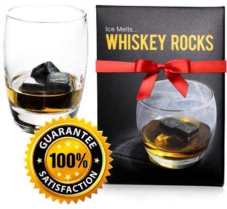 Whiskey Rocks - Premium Granite Whiskey Stones Set Black - Pure Granite - Set of 9 Whisky Chilling Stone