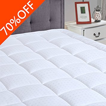 Fitted Quilted Mattress Pad Cover(8-21”Deep Pocket)-Hypoallergenic Down Alternative Topper(Queen, White)