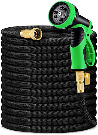 HBlife 150ft Garden Hose, All New 2021 Expandable Water Hose with 3/4" Solid Brass Fittings, Extra Strength Fabric - Flexible Expanding Hose with Free Water Spray Nozzle