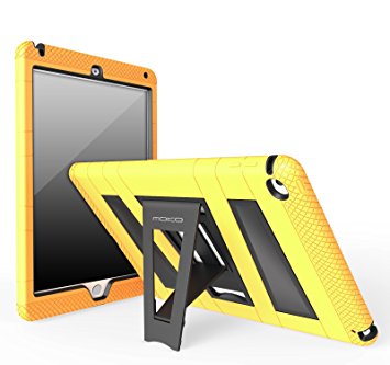 MoKo iPad Air 2 Case - [Kickstand] Durable Hybrid Silicone   Hard Polycarbonate Kid Proof Extreme Duty [Shock-Absorption] with Foldable Stand Protective Cover for Apple iPad 6 9.7 Inch Tablet, YELLOW