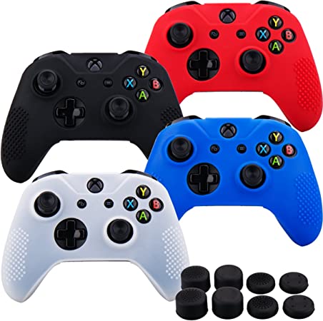 Pandaren® Silicone cover skin case anti-slip STUDDED Customize Camouflage for Xbox One / S / X controller x 4(black white red blue)   PRO thumb grips x 8