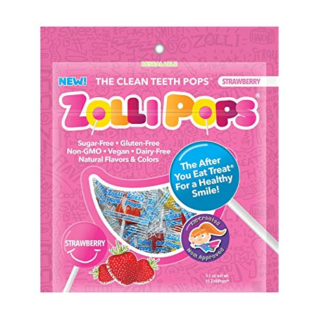 Zollipops The Clean Teeth Pops, Anti Cavity Lollipops, STRAWBERRY, 15 Count