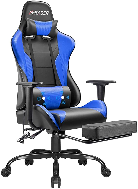 Homall Gaming Computer Office Ergonomic Desk Footrest Racing Executive Swivel Adjustable Rolling Task Chair, Blue