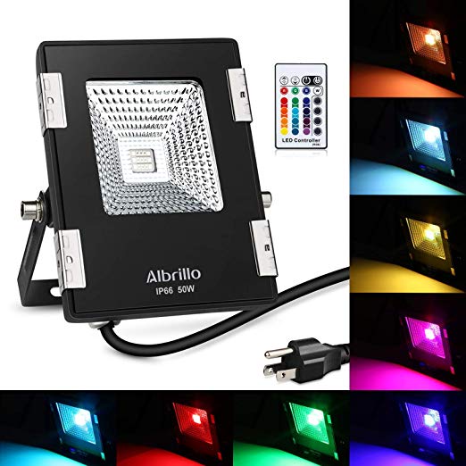 Albrillo 50W LED Flood Light Outdoor with Remote Control, IP66 Waterproof Security Lights, 16 Colors 4 Modes for Patio, Garden, Yard, Garage, Driveway