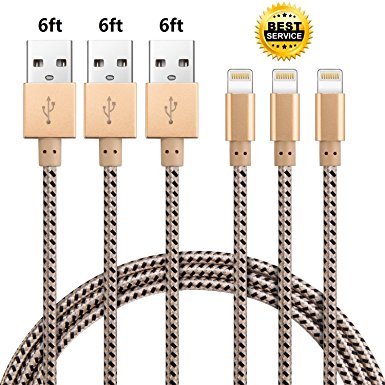 Deepcomp iPhone Cable,3Pack 6FT 6FT 6FT Nylon Braided Lightning Charger to Cable Data Syncing Cord Compatible with iPhone 7/7 Plus/6S/6S Plus,SE/5S/5,iPad,iPod Nano 7