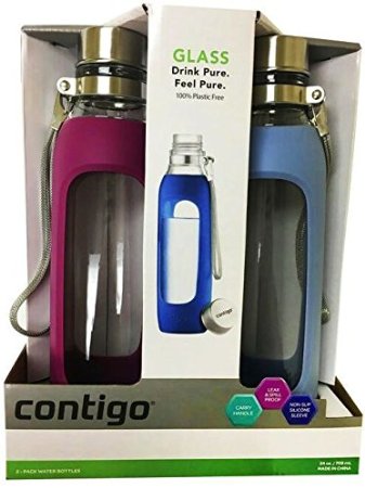 Contigo Purity Glass Water Bottle, 24-Ounce, 2 Pack Placid Blue and Radiant Orchid Gift Set