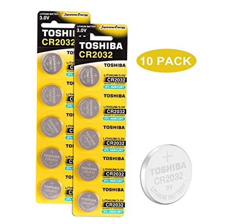 Toshiba CR2032 3V Lithium Coin Cell Battery Pack of 10