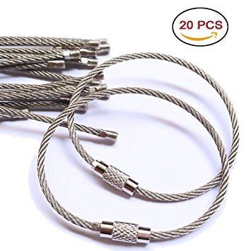 20pcs Stainless Steel Wire Keychain Cable Key Ring for Outdoor Hiking,6 inch