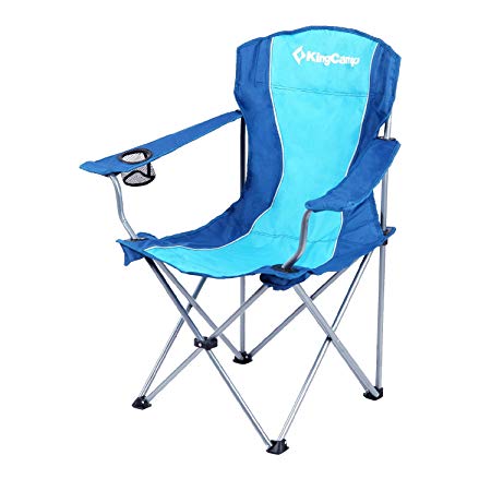 KingCamp Folding Camp Chair Quad Steel Frame Padded with armrest and Mesh Cup Holder Oversized Light Weight Portable Stable for Camping Picnic Backpacking Outdoor with Carry Bag