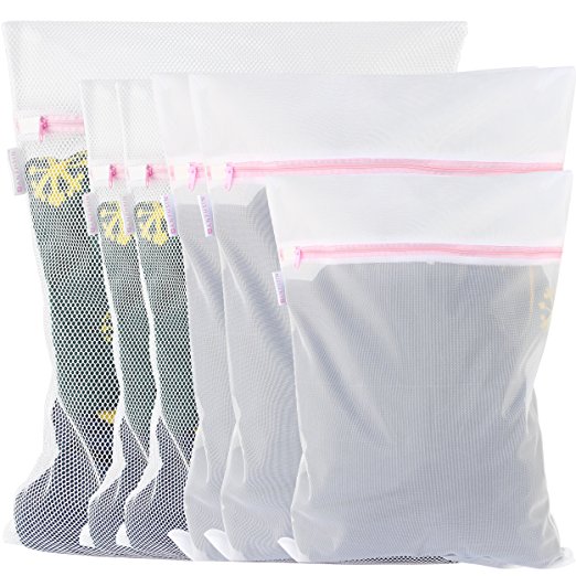 ANPHSIN Set of 6 Mesh Washing Bags for Delicates Lingerie Socks Laundry with Zipper (1 Small Fine Mesh, 2 Large Big Mesh, 2 Large Fine Mesh, 1 Extra Large )