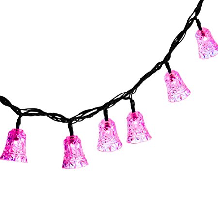 Qedertek 40 LED Bell Solar String Lights, 24ft LED Decorative Lights Lighting for Christmas, Garden, Patio, Wedding, Party and Halloween Decorations (Pink)