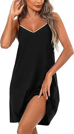 Ekouaer Women Cotton Nightgowns Sleeveless Nightshirts V Neck Sleep Shirts Sexy Chemise Nightdress Tank Top Night Gown