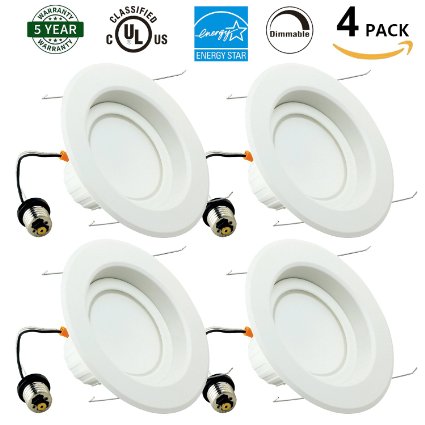 Enegitech 6 Inch 13W Dimmable LED Retrofit Downlight 100W Replacement 1100LM 4000K Daylight White Energy Star UL Listed Recessed Lighting Trim Ceiling Light Kit 4 Pack