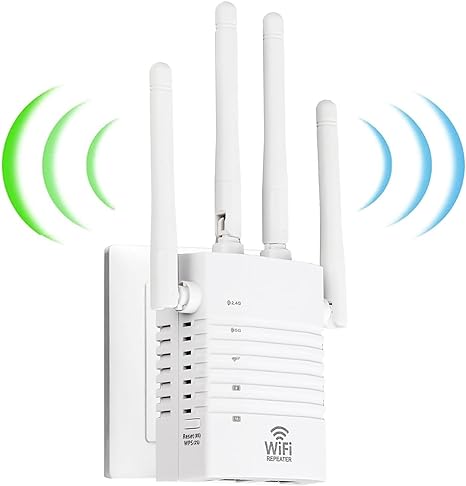 WiFi Extender, WiFi Booster 1200Mbps 2.4&5GHz Dual Band(10800sq.ft) WiFi Repeater, WiFi Range Extender &105 Devices 1-Tap Setup，4 Antennas 360° Full Coverage, Ethernet Port