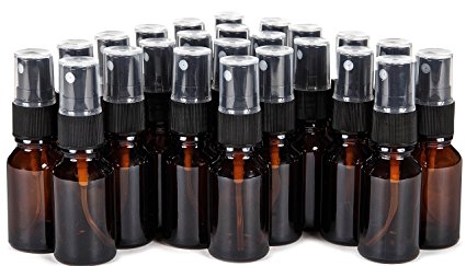 Vivaplex, 24, Amber, 15 ml (1/2 oz) Glass Bottles, with Black Fine Mist Sprayer's
