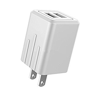 Wall Charger，TAKAGI 12W 2.4A Dual USB Port Travel Adapter with Foldable Plug for iPhone iPad Samsung & Others (White)