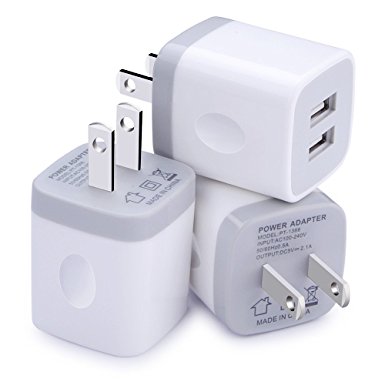 Wall Charger, [3-Pack] 5V/2.1AMP Ailkin 2-Port USB Wall Charger Home Travel Plug Power Adapter For iPhone 7/7 plus, 6s/6s plus, Samsung Galaxy S7 S6, HTC, LG, Table, Motorola And More