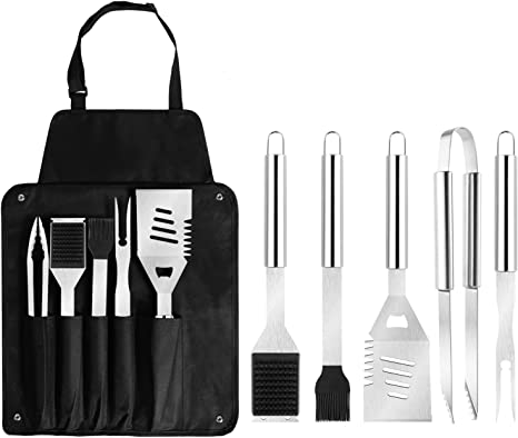 Ohuhu BBQ Tool Sets, 6 PCS BBQ Grill Accessories with Storage Apron, 18 Inch Grill Utensils Set, Stainless Steel BBQ Tools Set for Outdoor Camping Picnic Ideal Grilling Gifts