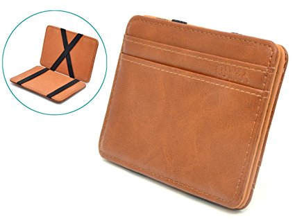 Slim Pocket Wallet with Magic Money Clip & Card Holders, Genuine Leather