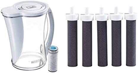 Brita Stream Water Pitcher with 1 Filter, 12 Cup, Ice & Water Replacement Filters, 5 Count, Black