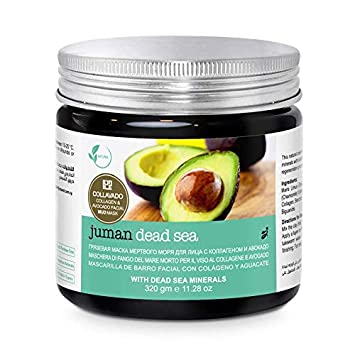 All Natural Juman Dead Sea Mud Mask infused with Collagen, Avocado & Dead Sea Minerals 11.9 oz. Minimizes Pores. Tightens & Tone Skin. Reduces Excess of Oils. Exfoliate & Cleanses.